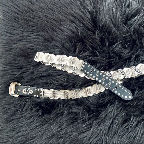 Black Leather & Silver Tone Chainlink Belt Size Large - Picture 10 of 12